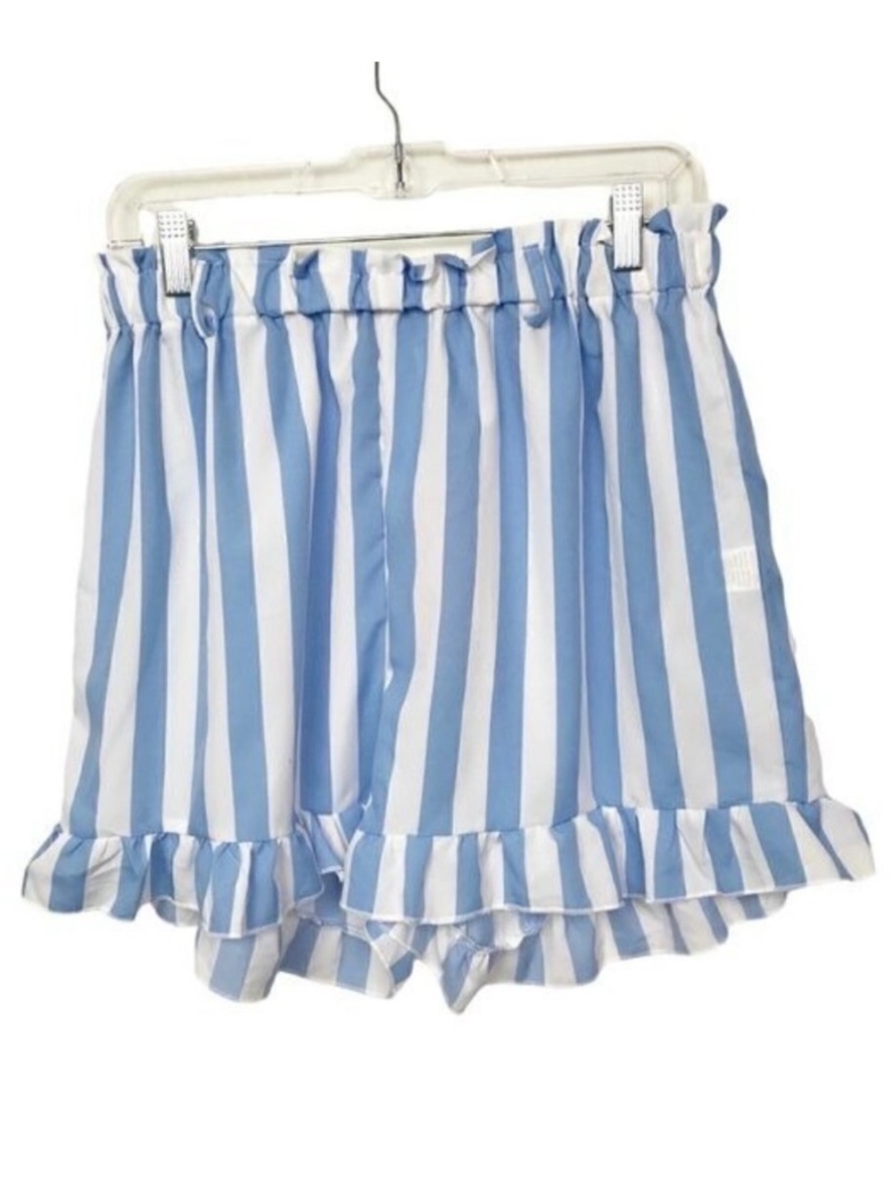 Romwe Blue White Striped Ruffle Hem Pajama Shorts NWT Large